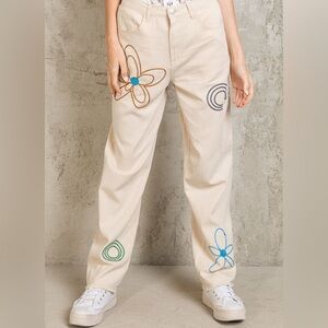 Pol Cream Embroidered Pant L Nwot